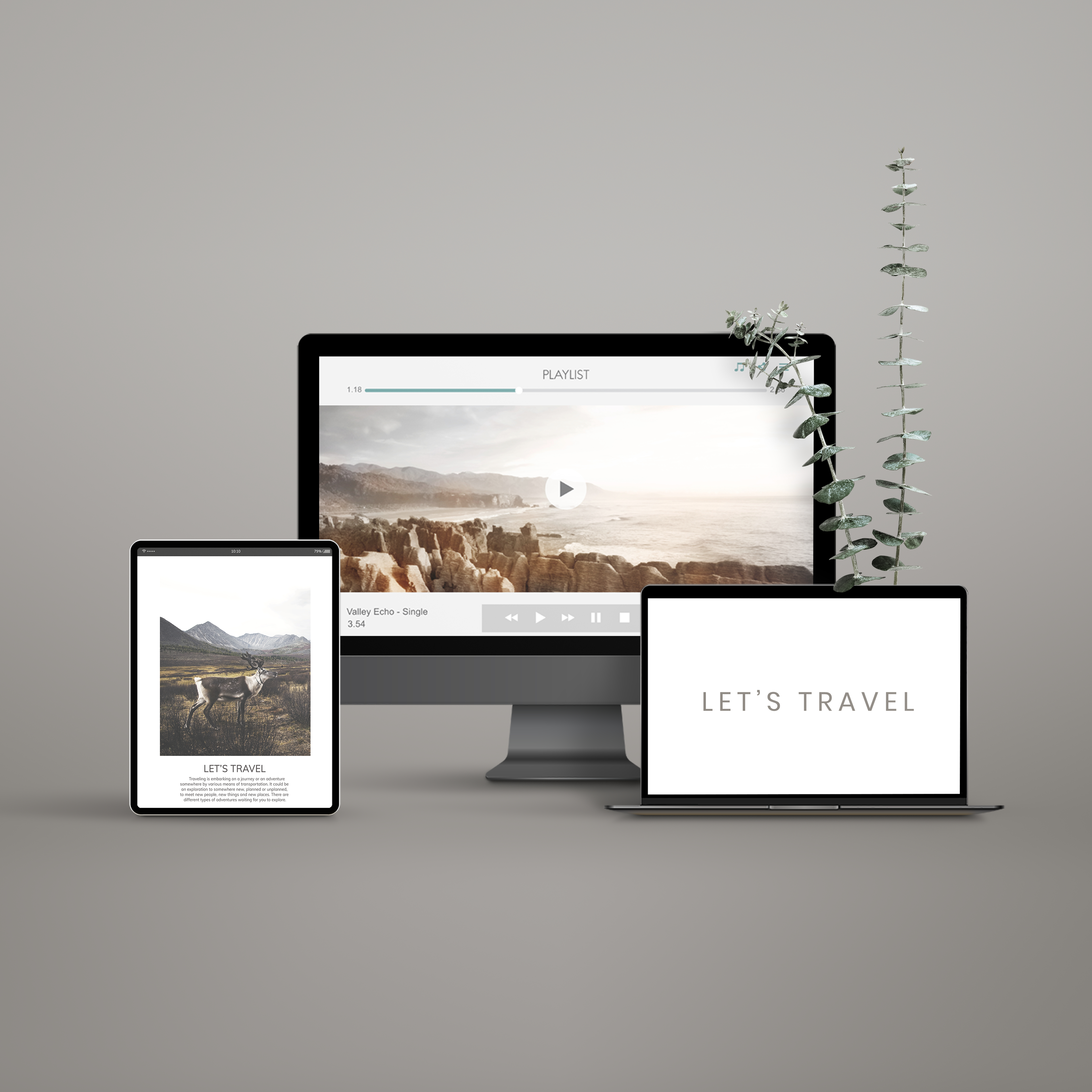 Web design mockups on multiple devices